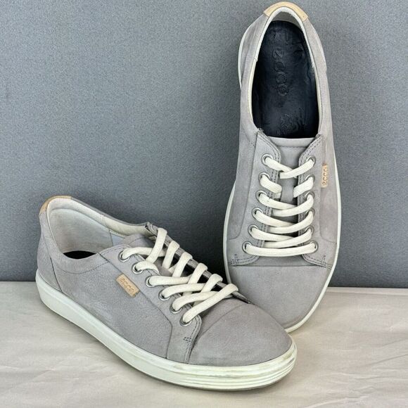 Ecco Soft 7 Leather Sneakers Womens Sz 38 US 7-7.5 Gray Lace Up Comfort - Picture 12 of 16